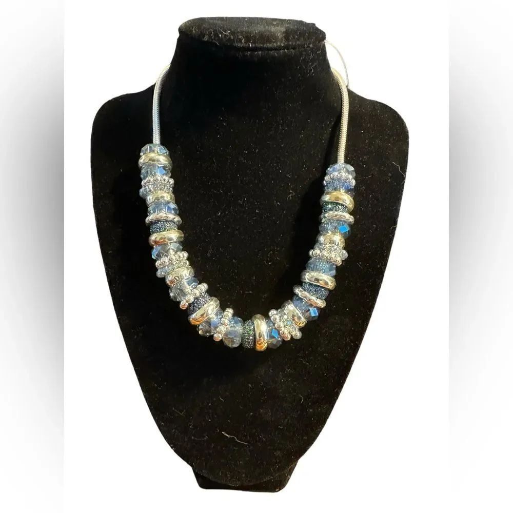 NWOT Style & Co silver tone blue beads 24”+3” necklace